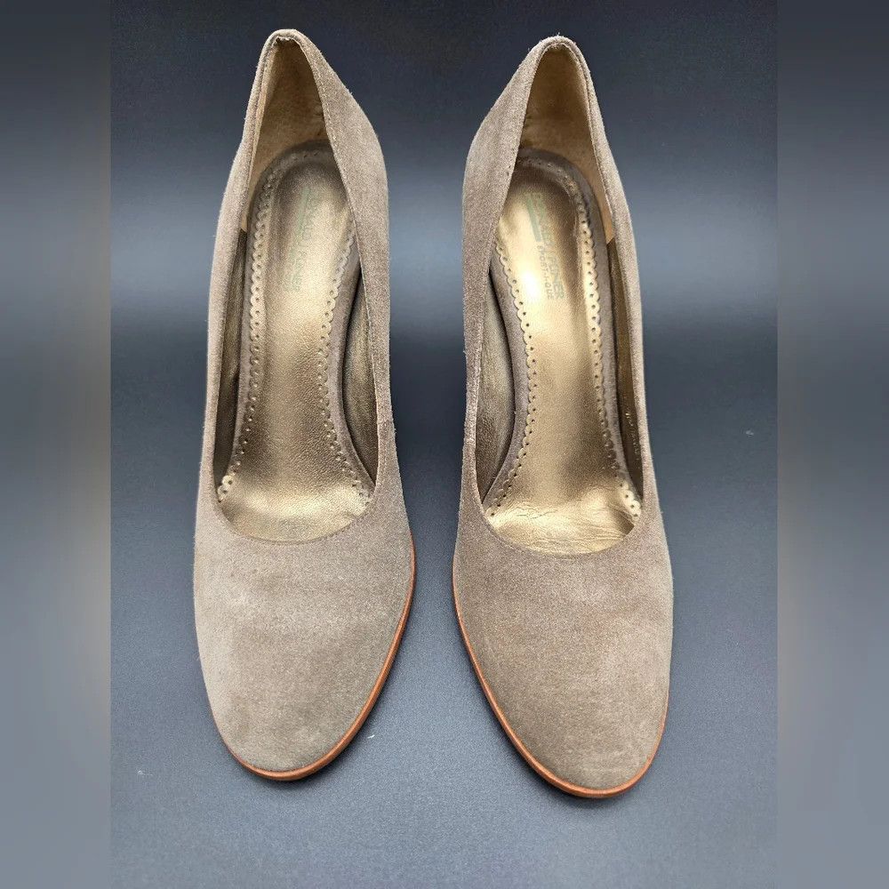 Donald J Pliner Heather Elephant Brown Suede Wooden Wedge Pumps Womens Size 8.5 - Picture 2 of 6